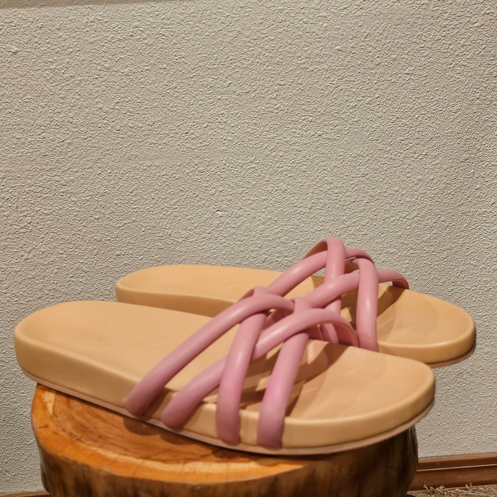 J.Crew Pacific Cushy Leather Strap Slide Sandals Womens Pink Tan AY424‎ Size 11